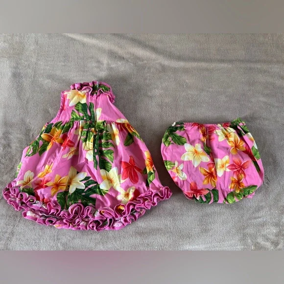 RJC Hawaiian Pink Floral Baby Dress Set 12M Luau Tropical - Picture 6 of 6